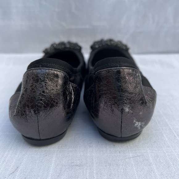 Vera Wang Lavender Vero Cuoio Ballet Flats Black Leather Jewled S 7M - Picture 5 of 7
